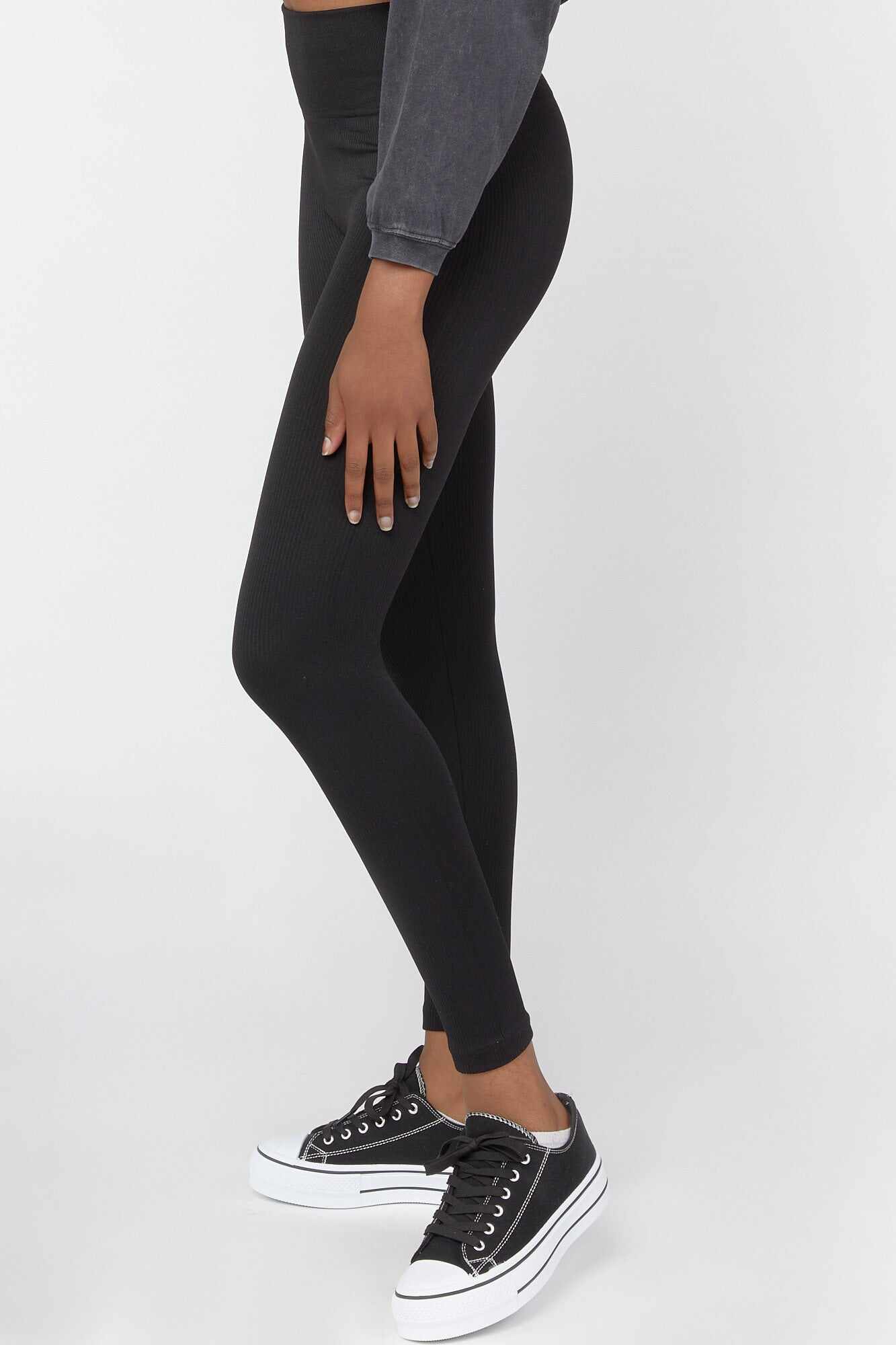 Women Apparel | Ribbed Fleece Lined Leggings Black Forever21 - ZO95332