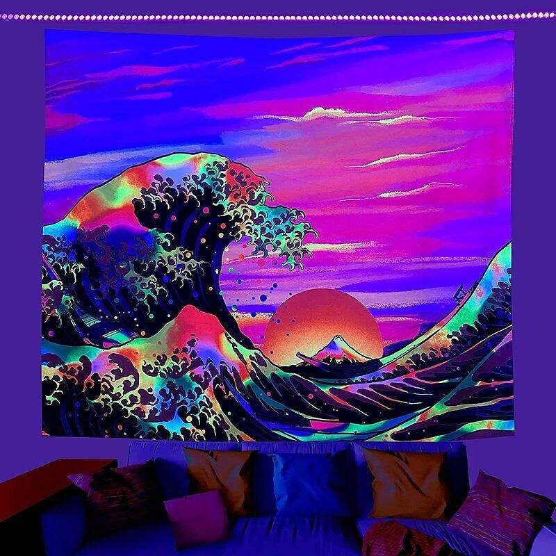 Ukiyo-e Blacklight UV Reactive Wall Tapestry