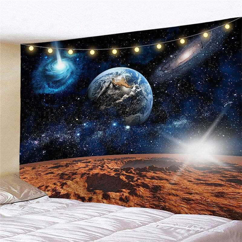 Landscape LED Lights Wall Tapestry Art Decor Universe Sky Moon Print