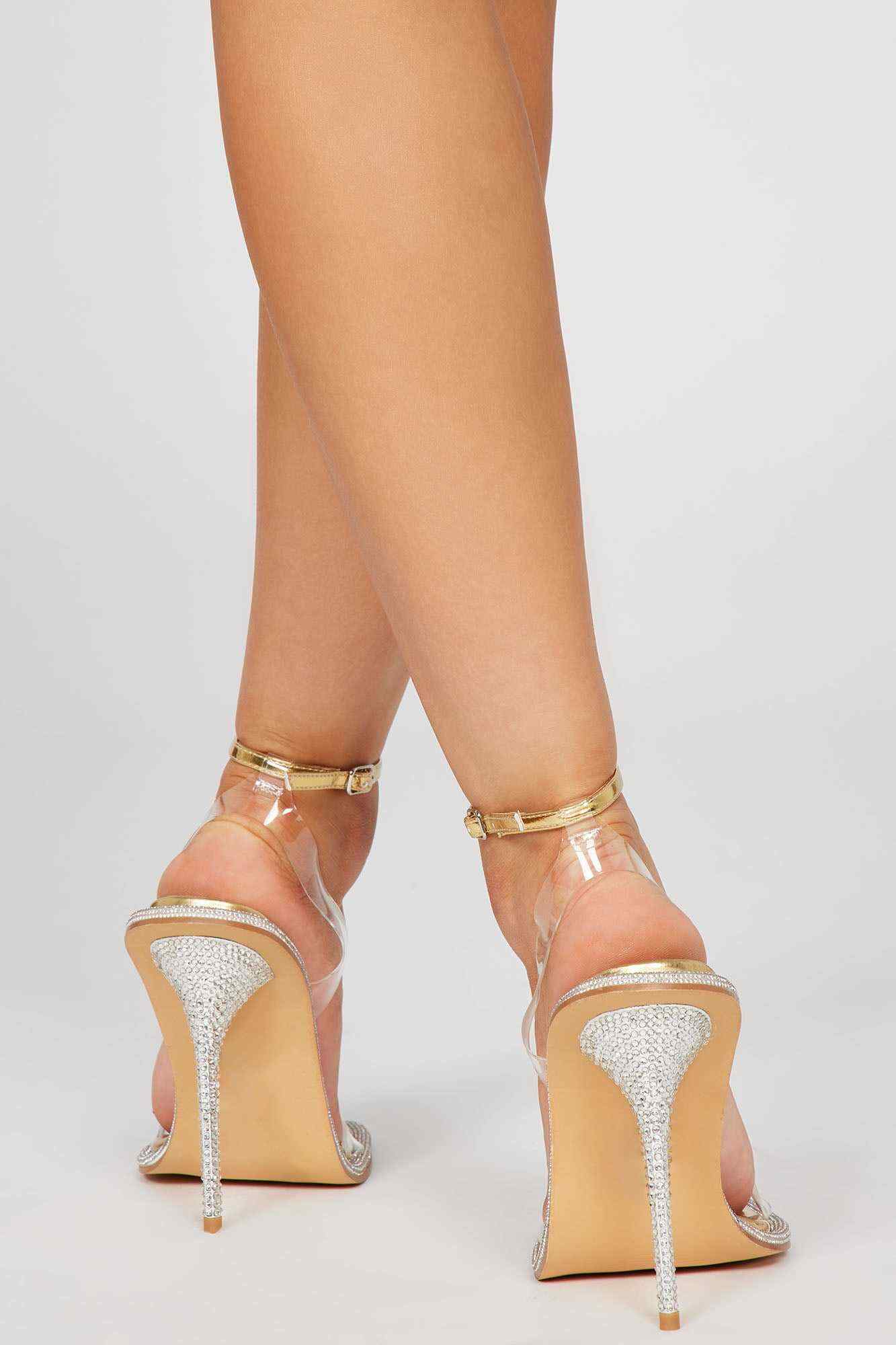 Princess Material Heeled Sandals   Gold