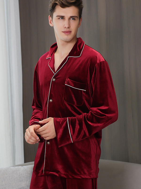 Gold velvet pajamas for men, spring and autumn suit, long sleeves, thickened Couple Pajamas Set