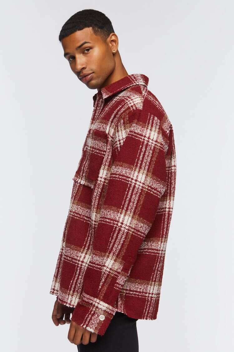 Men Apparel | Plaid Boucle Shirt Red Forever21 - JW67379