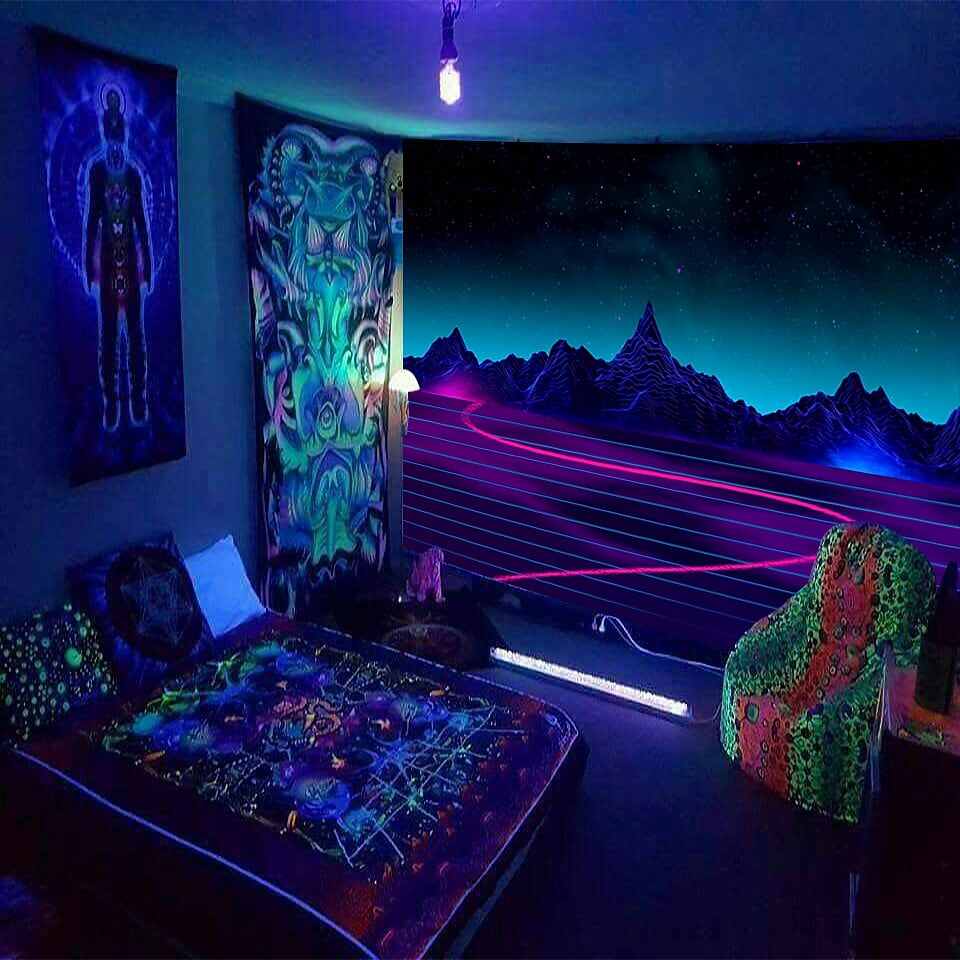 Blacklight UV Reactive Tapestry Trippy Sunset Decoration Cloth