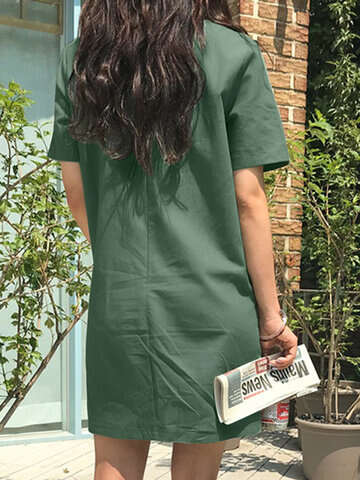 Women Casual Dresses | Solid Pocket Short Sleeve Casual Midi Dress - VA99318