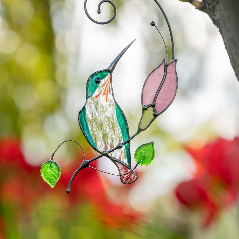 Hummingbird stained glass window hangings Christmas gifts Hummingbird gift Custom stained glass bird suncatcher Humming bird feeder