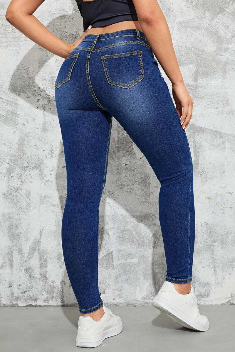 Deep Blue Casual Solid Patchwork High Waist Skinny Denim Jeans