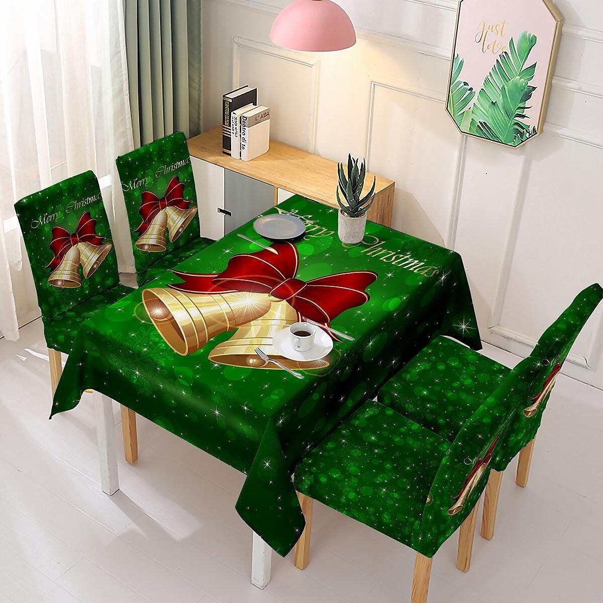 Christmas Printed Tablecloth Elastic One-Piece Chair Cover Holiday Decoration