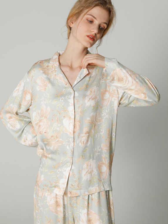 Floral Edgy Regular Fit V Neck Long Sleeve Pajama Set