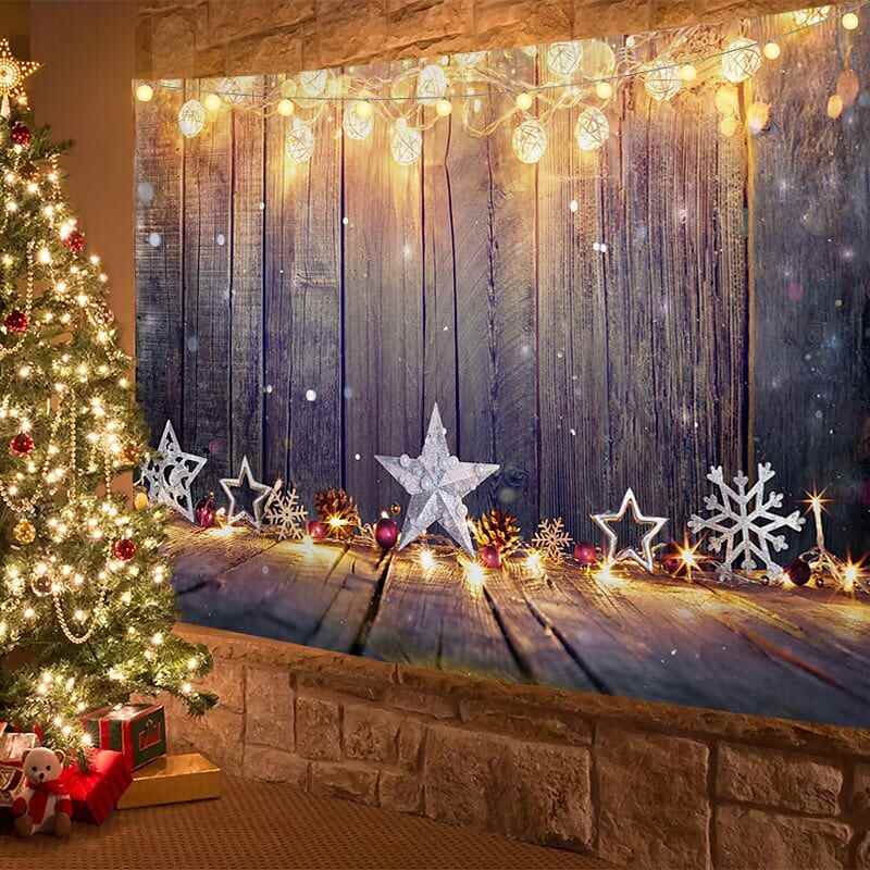 Christmas Decor LED Lights Wall Tapestry Snow Christmas Tree Print