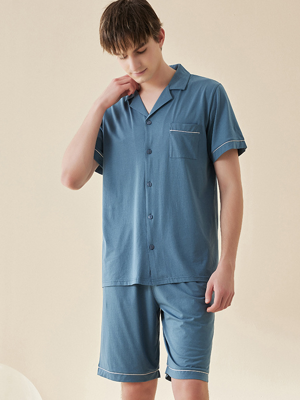 Modal V Neck Loose Simple Regular Sleeve Matching Couple Pajamas Set