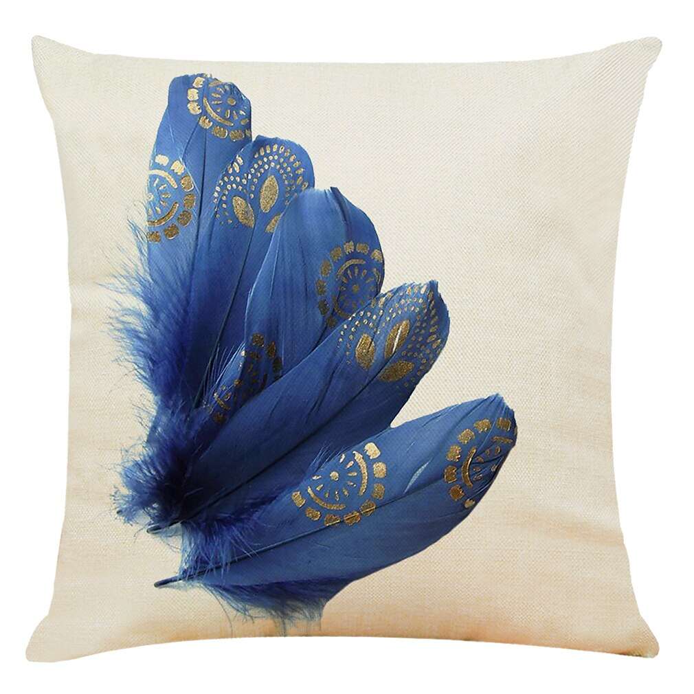 Blue Feather Double Side Cushion Cover 4PC Soft Decorative Square Throw Pillow Cover Cushion Case Pillowcase for Bedroom Livingroom Superior Quality Machine Washable Indoor Cushion for Sofa Couch Bed Chair