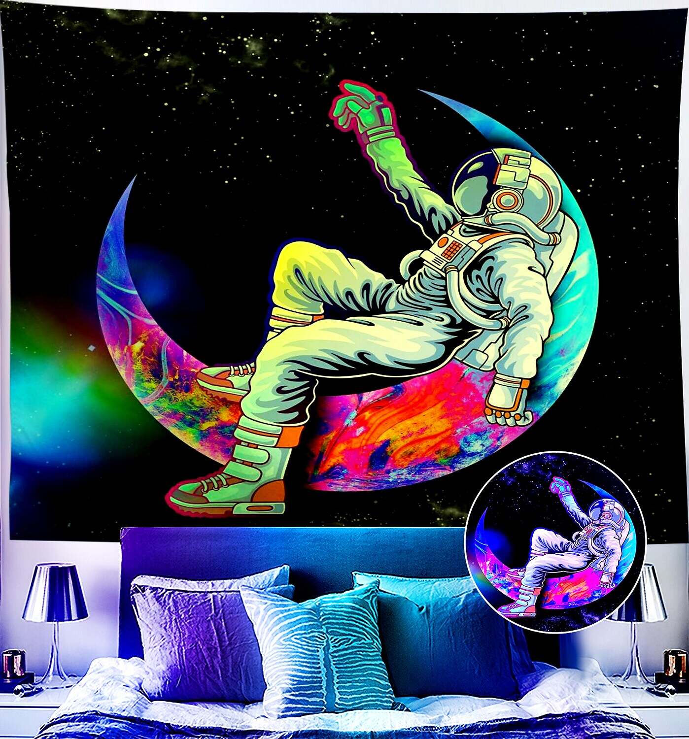 Astronaut Blacklight UV Reactive Wall Tapestry Trippy Psychedelic