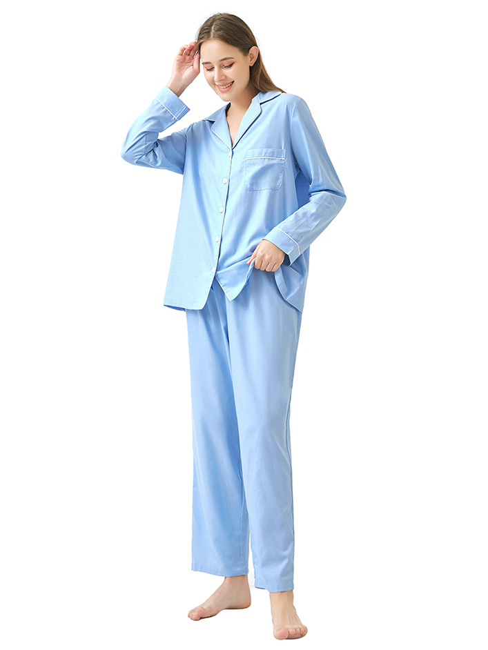 Regular Sleeve Simple Plain Long Sleeve Pajama Set