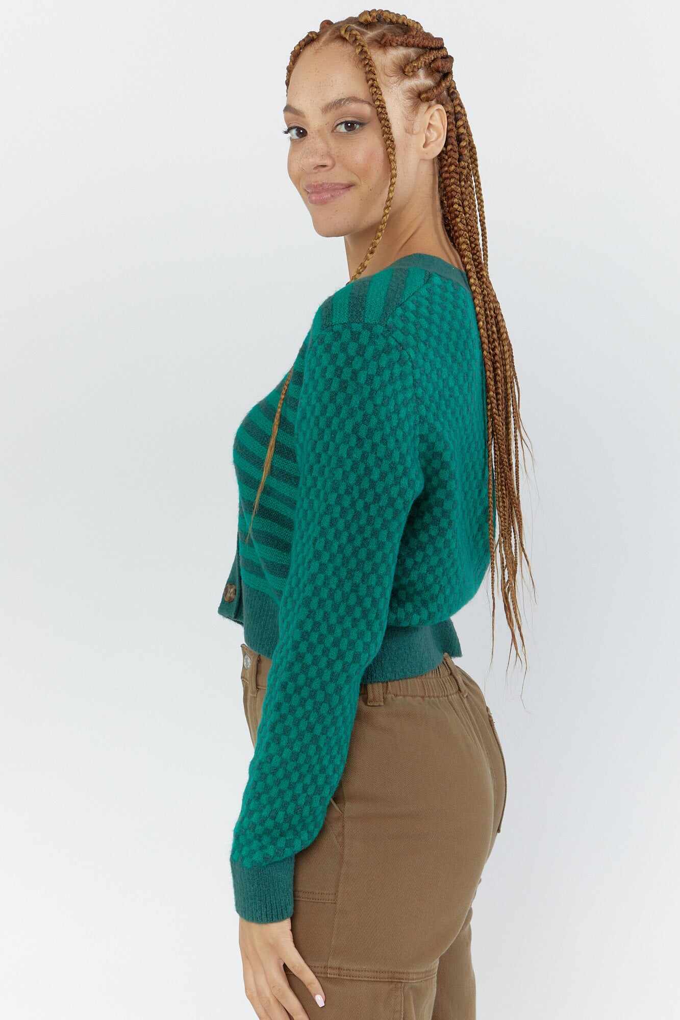 Women Apparel | Checkered Cardigan Sweater Green Forever21 - NE85684