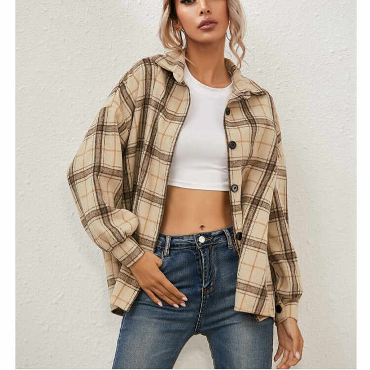 New Style Long-sleeved Plaid Jacket