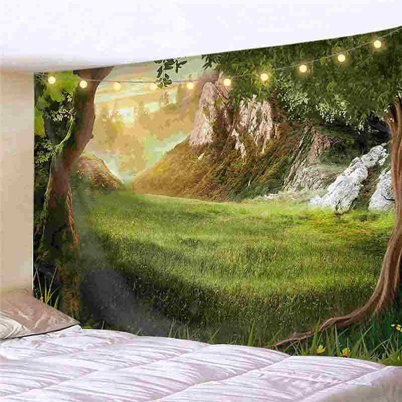 Landscape LED Lights Wall Tapestry Art Decor Forest Sunshine Print