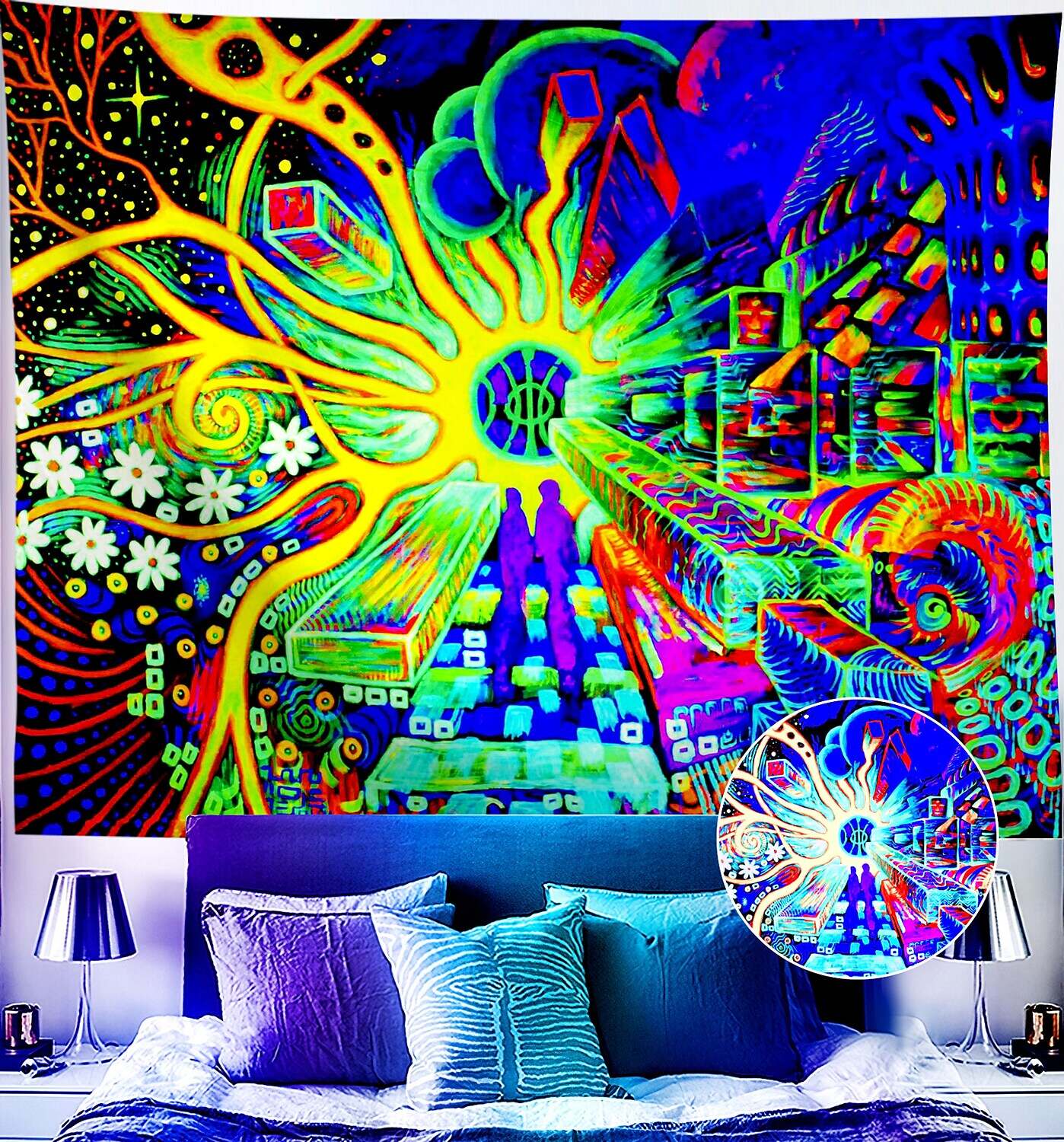 Trippy Blacklight UV Reactive Wall Tapestry Alien Psychedelic Butterfly