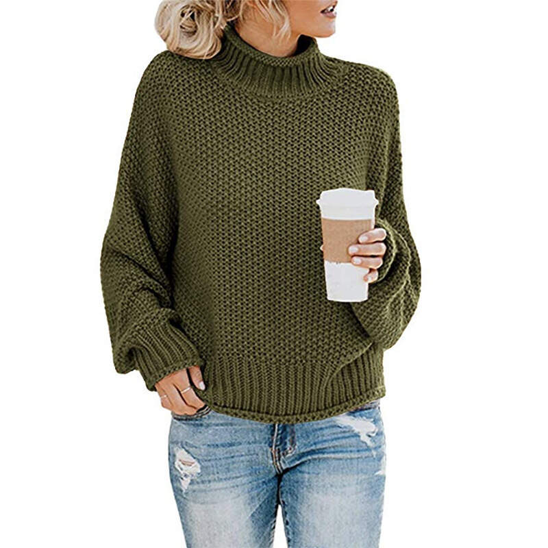 Knitted solid color turtleneck warm sweater