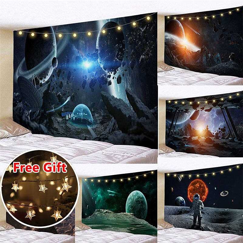 Landscape LED Lights Wall Tapestry Art Decor Galaxy Universe Print