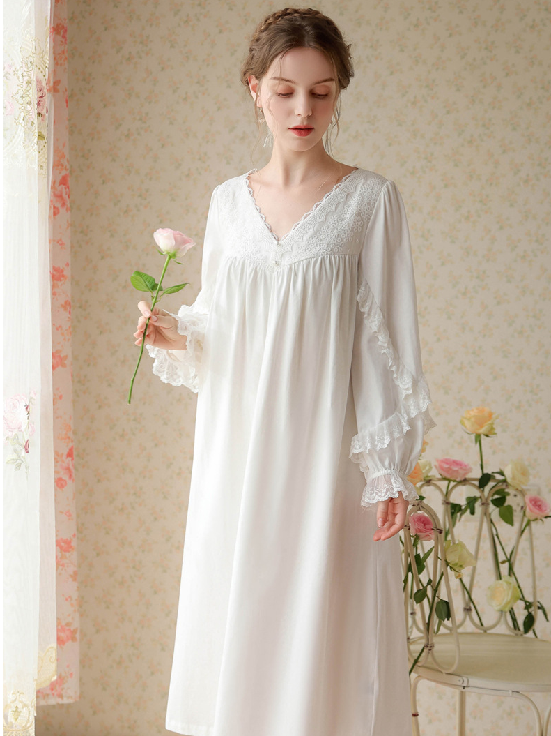 Vacation Cotton Lace V Neck Nightdress