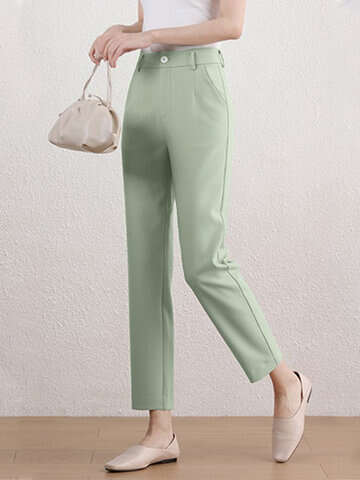 Women Pants & Capris | Solid Pocket Button Zip Tailored Pants For Women - EU24222