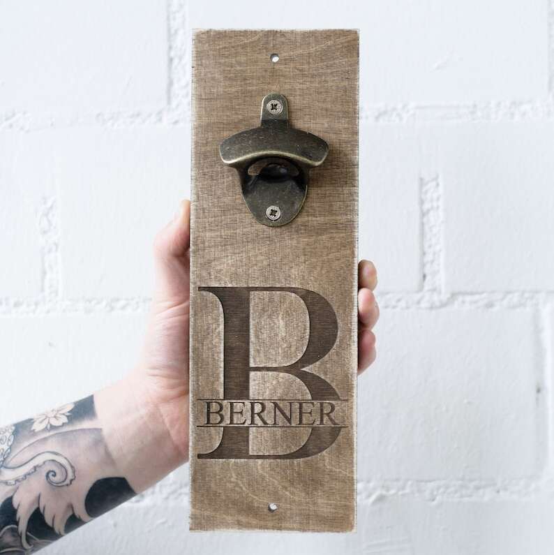 Wooden bottle opener, personalized wall bottle opener,  magnet bottle opener