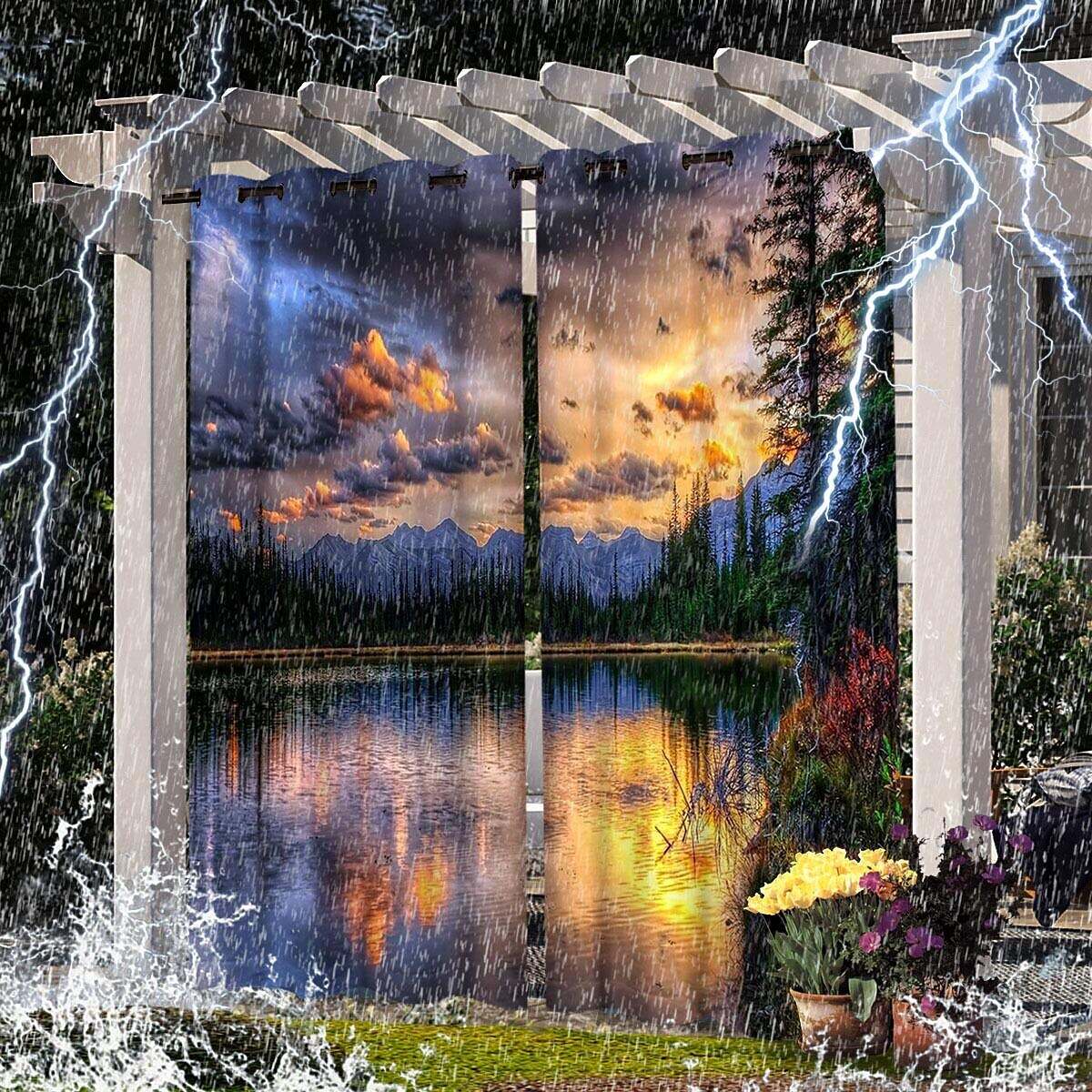 2 Panels Outdoor Curtain Privacy Waterproof