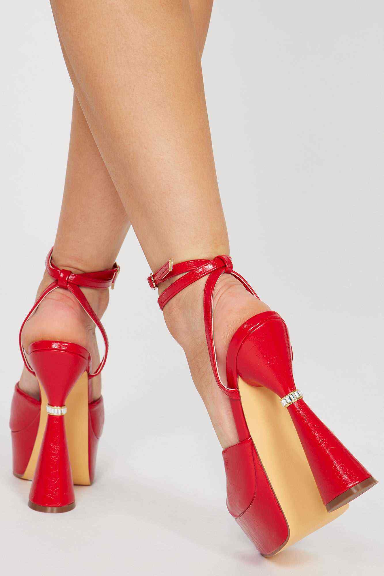 Deep Down Strappy Heeled Sandals   Red