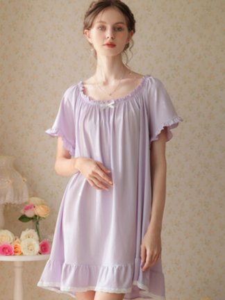 Simple Plain Cotton Floral Others Nightdress