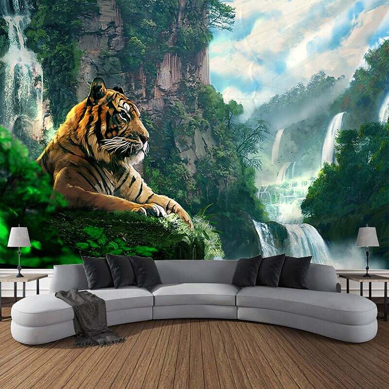 Forest Wildlife Tiger Scenery Wall Tapestry Art Decoration Blanket Curtain Hanging Home Bedroom Living Room Decoration