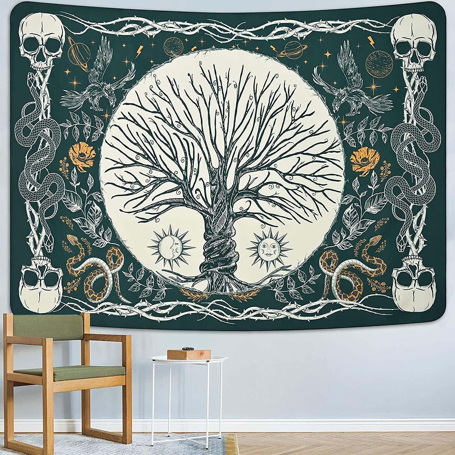 Trippy Large Wall Tapestry Tree Skull Art Decor