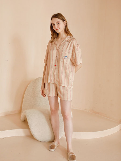 Shawl Collar Sexy Loose Short Sleeve Pajama Set