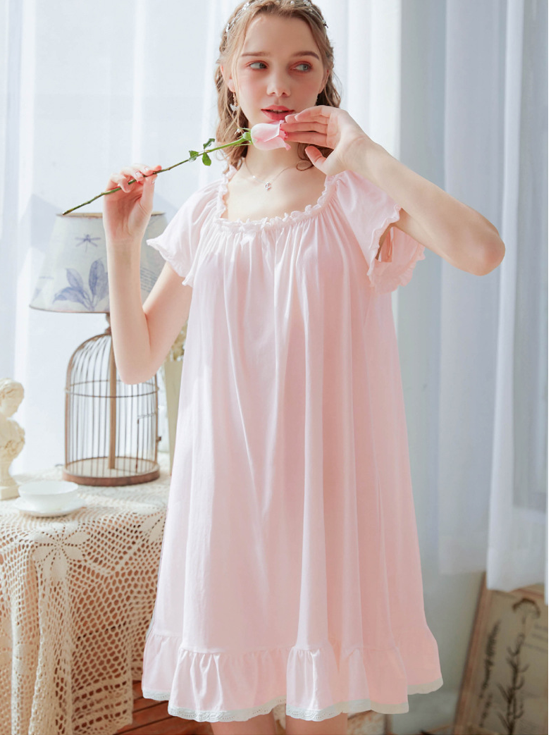 Simple Plain Cotton Floral Others Nightdress