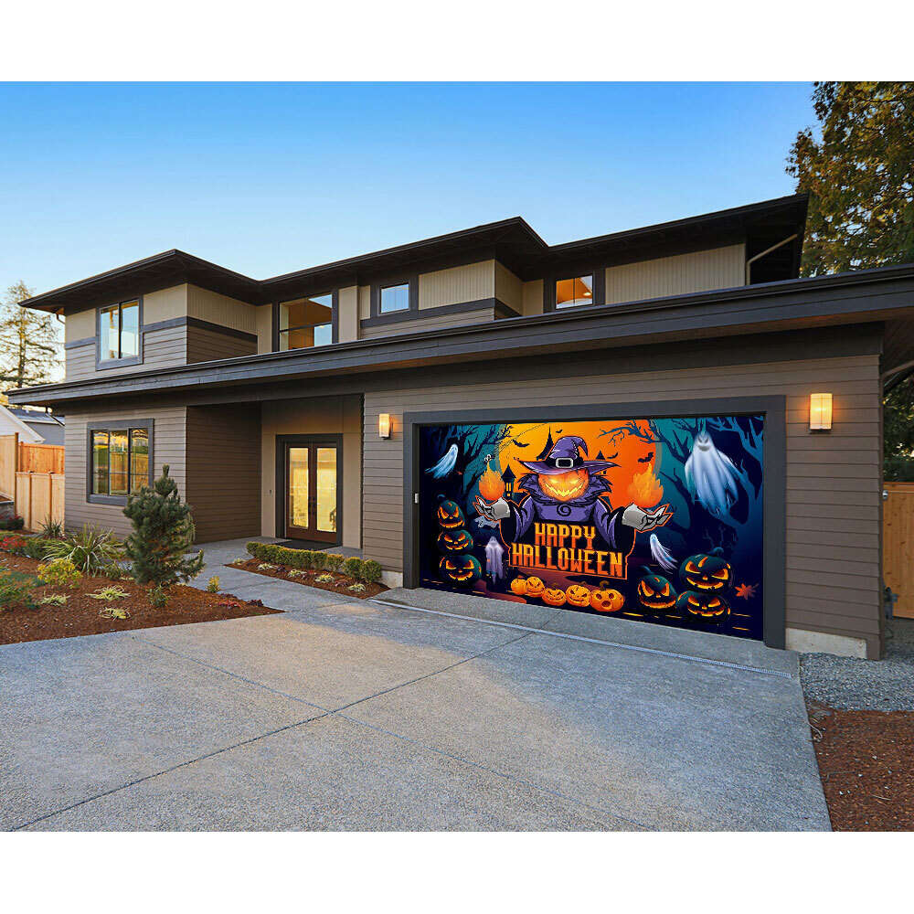 7' x 16' Happy Halloween Jack-Lanterns Garage Door Mural