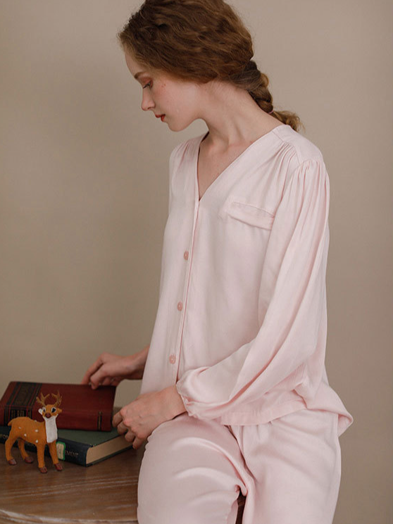 Simple Plain Regular Fit Long Sleeve Pajama Set