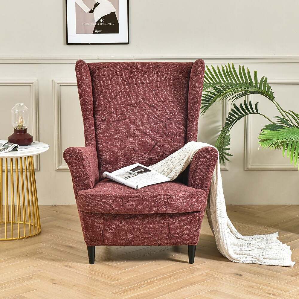 Stretch Wingback Chair Cover IKEA STRANDMON with Seat Cushion Cover