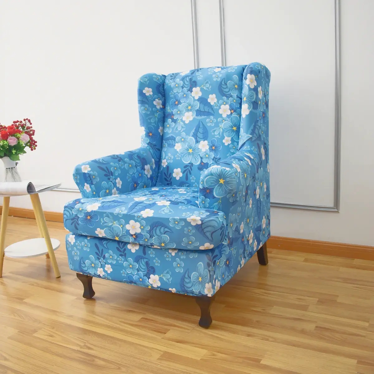 Stretch Wingback Chair Cover Boho/Flower Pattern