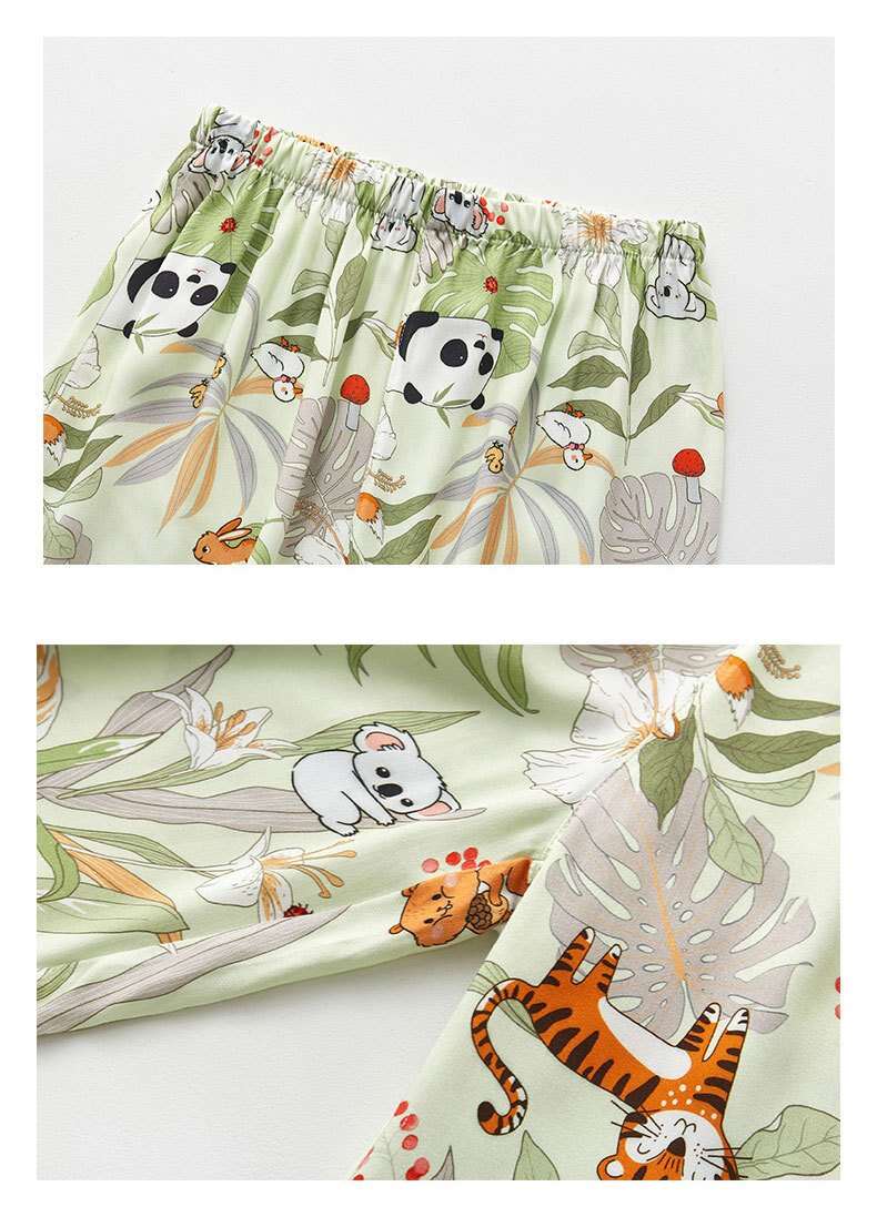 Simple Animal Shawl Collar Satin Short Sleeve Pajama Set