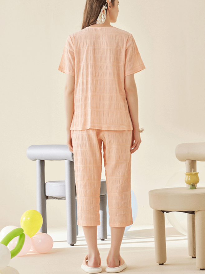 Regular Fit Casual Plain V Neck Pajama Set