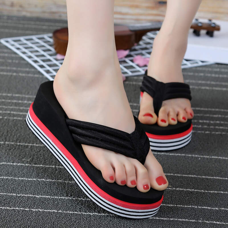 Women Strip Heel Wedge Summer Sandals