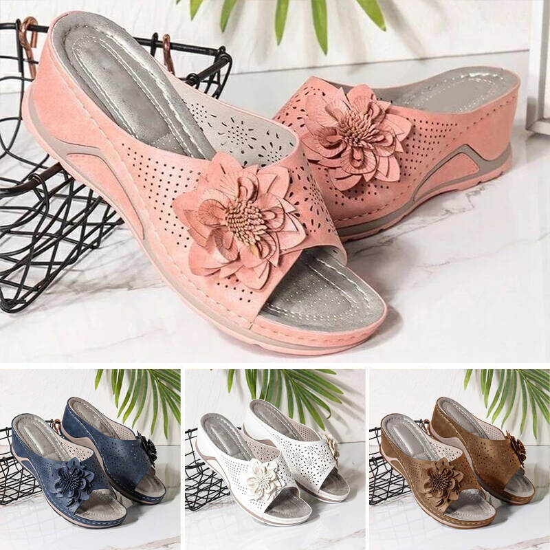 Women's Flower Wedge Slippers