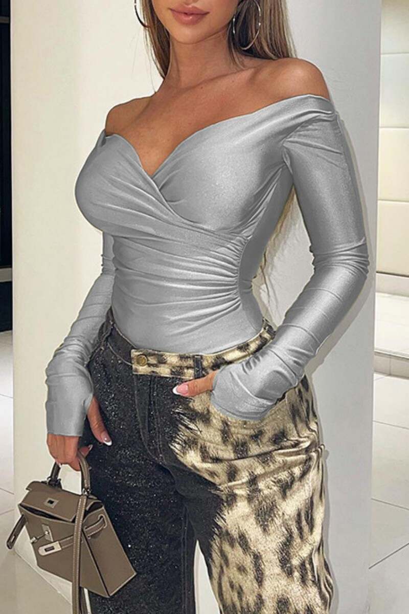 Silver Sexy Casual Solid Patchwork V Neck Tops