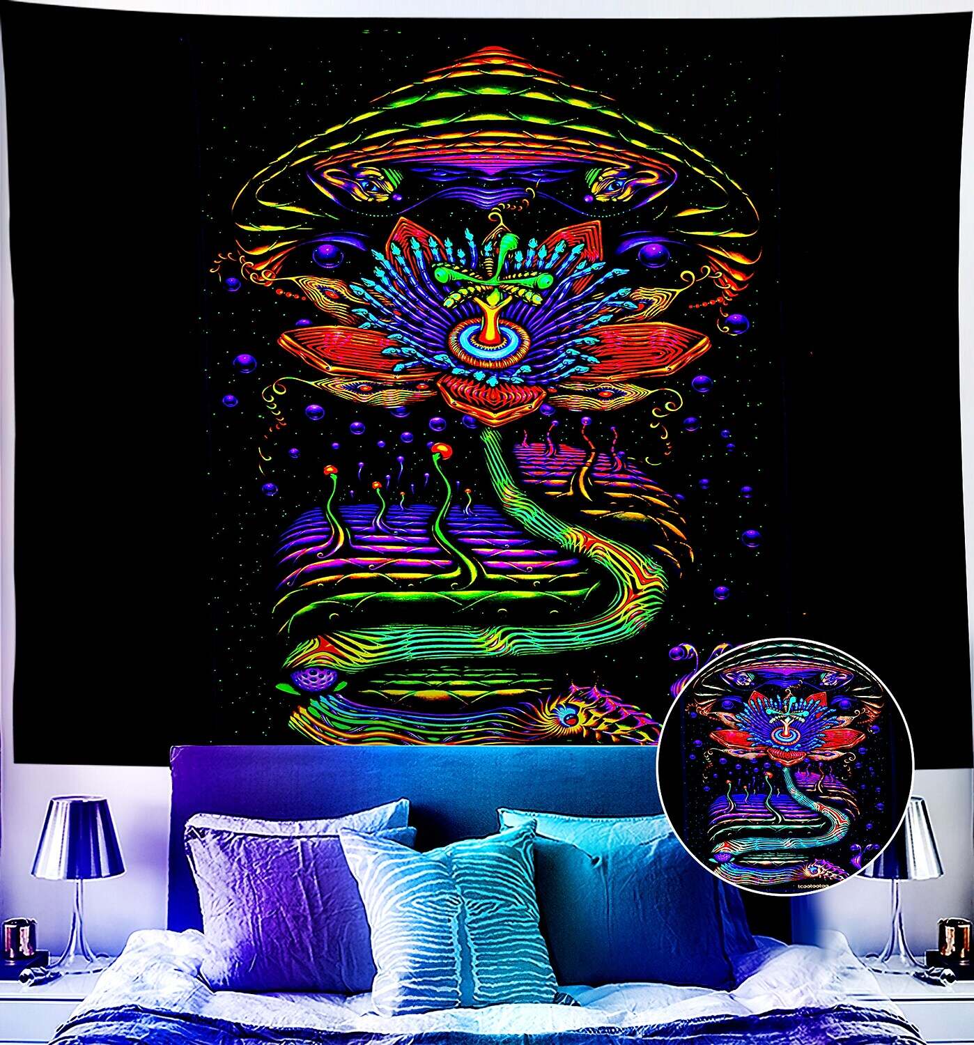 Trippy Blacklight UV Reactive Wall Tapestry Alien Psychedelic