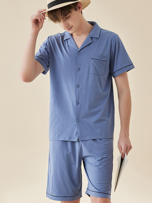 Modal V Neck Loose Simple Regular Sleeve Matching Couple Pajamas Set