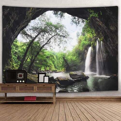 Nature Wall Tapestry Art Decor Landscape Magical Green Mistry Forest