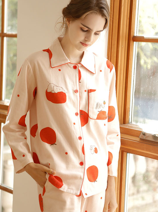 Party Cotton Animal Shawl Collar Long Sleeve Pajama Set