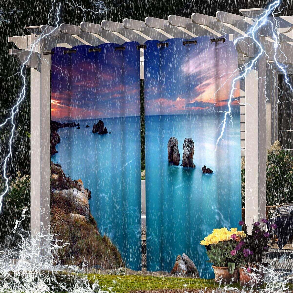 2 Panels Outdoor Curtain Privacy Waterproof