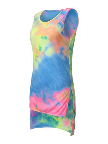 Women Tank Tops & Camis | Rainbow Print Irregular Hem O-Neck Sleeveless Cotton Tank Top - LQ60338