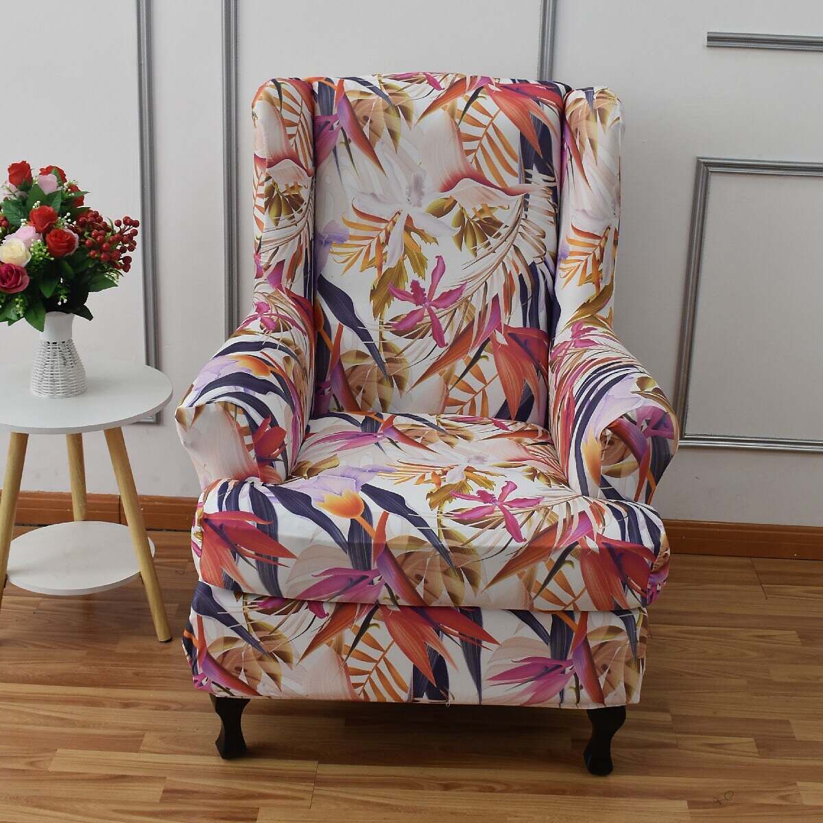 Stretch Wingback Chair Cover Geometric Pattern