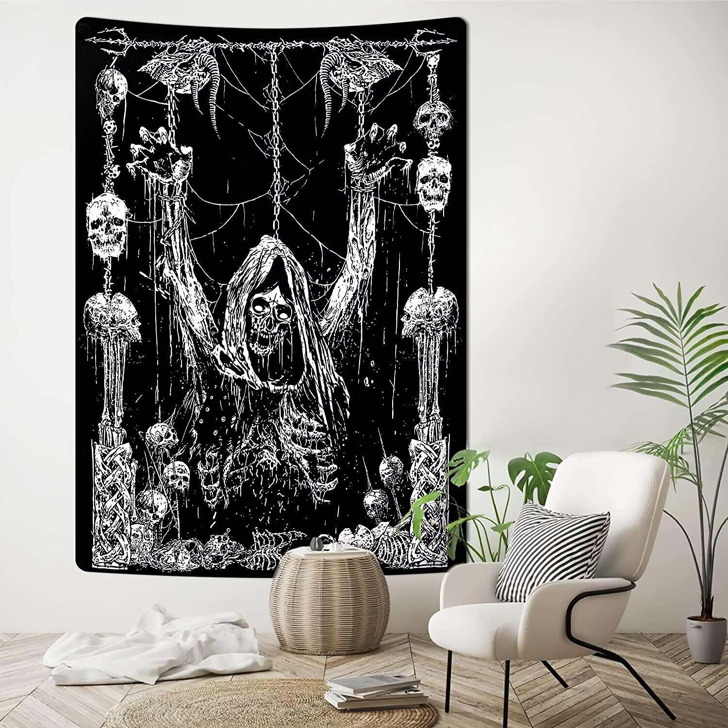 Trippy Skulls Wall Tapestry Art Decor Prisoner Spider Net